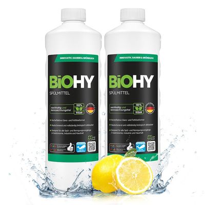 BiOHY Detergent (2 x 1l Bottle) | Free of harmful chemicals & biodegradable | Gloss & fat dissolving formula | Suitable for catering, industry and household (Splmittel)