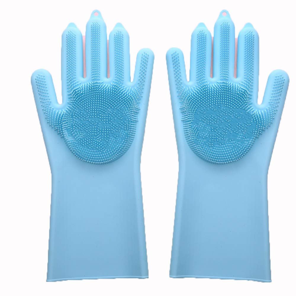 Rubber Dishwashing Gloves Female Durable Waterproof Kitchen Rubber Brush Bowl Artifact Household Household Chores Silicone Plastic Laundry (Color : Blue)