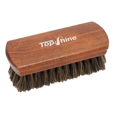 TOPSHINE Professional Horsehair Shoe Brush for Footwear Care - Premium Shoe Shine Brush with Natural Bristles & Handcrafted Wooden Handle - Leather Shoe Brush for Cleaning Polishing Buffing (Medium)