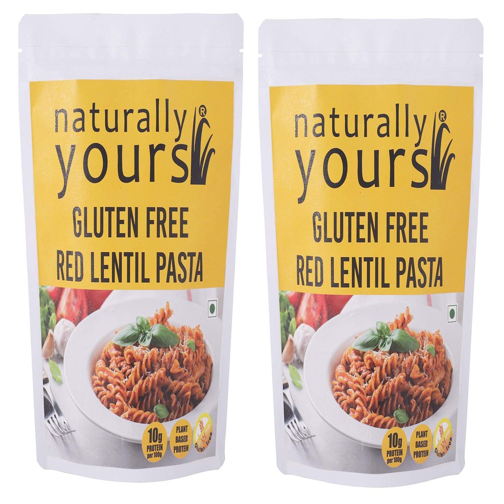 Naturally Yours Pasta Red Lentil Gluten Free | 100% Natural & Vegetarian | Corn Amaranth Bengal Gram Jowar Rice | Easy to Cook & Rich in Fibre | 200g (Pack of 2)