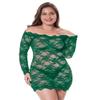 LINGERLOVE Womens Plus Size Sexy Long Sleeve Lace Babydoll Lingerie Off Shoulder See Through Chemise Bodysuit Green view 1