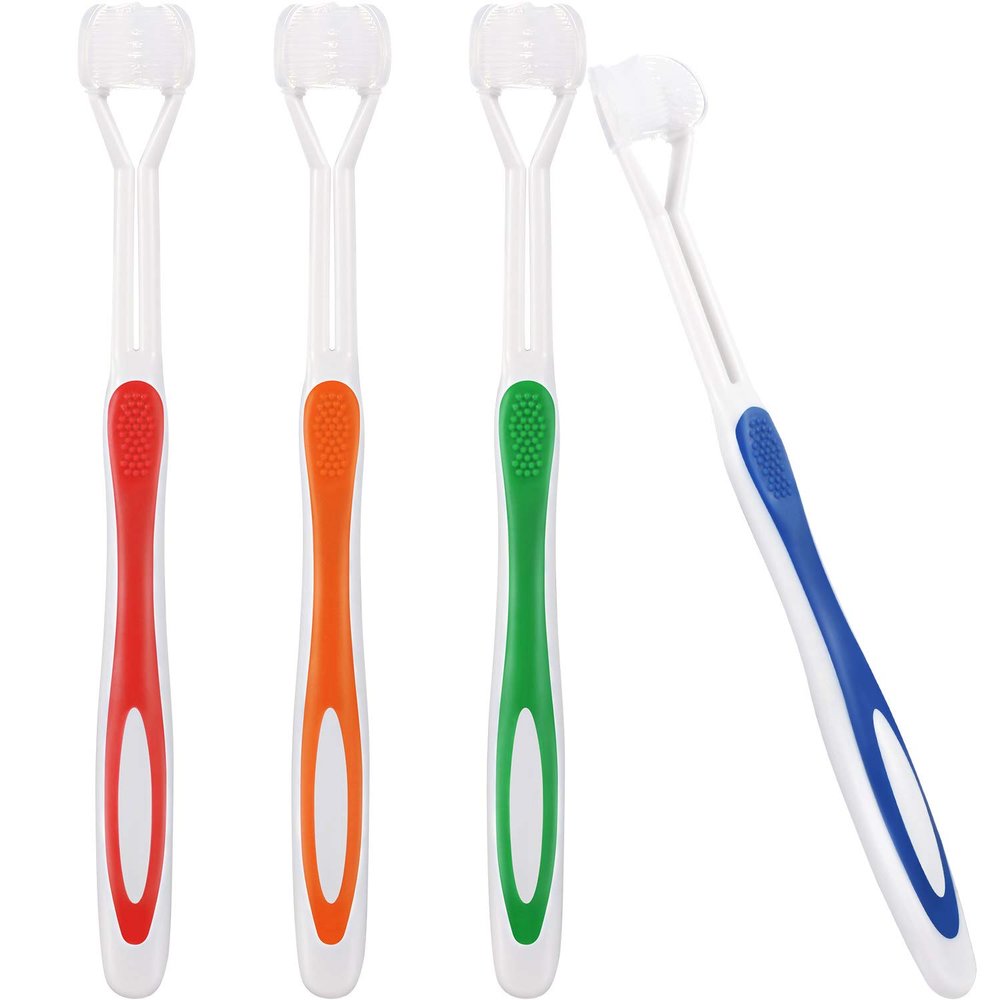 4-Piece Sensory Toothbrush Set - Three-Sided Bristles, Soft & Gentle, Travel-Friendly, Complete Teeth & Gum Care (Green, Blue, Yellow, Red)