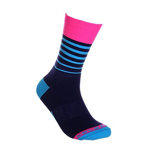 Striped Cycling Breathable Sweat-Wicking Cycling Sports Deodorant Running Compression Socks Blue Pink Stripes * 3 Pairs