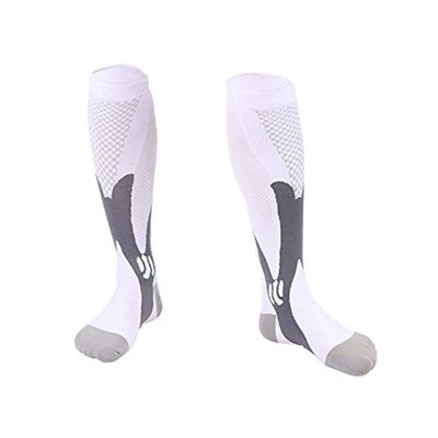 Football Outdoor Sports Cycling Compression Stretch Socks S/M White * 3 Pairs