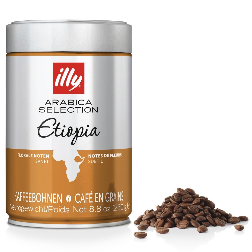 illy Ethiopia Coffee Beans, 100% Arabica, Ideal for Moka Pots, Espresso & Filter, 250g Tin