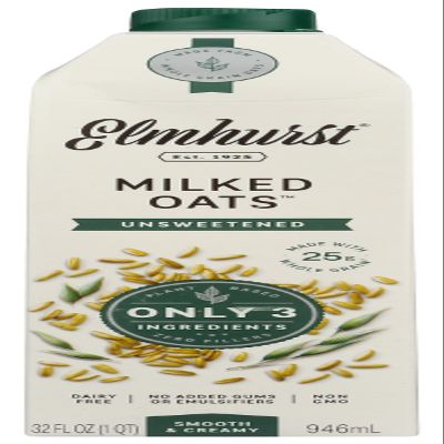 Elmhurst 1925 Unsweetened Oat Drink  Vegan Oat Drink with No Sugar, Additives or Animal Ingredients  Smooth & Pure  Versatile for Coffee, Smoothies & Cereal  946 ml