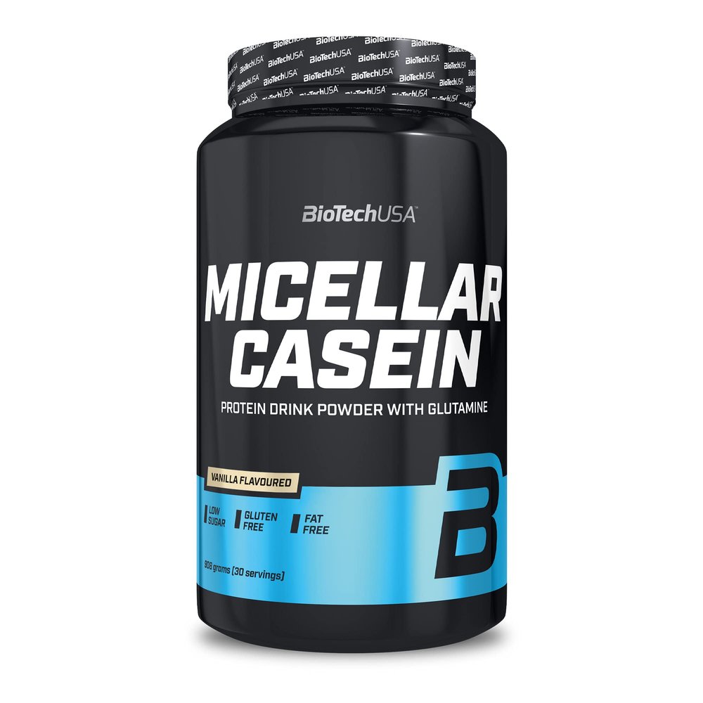 BioTechUSA Micellar Casein Protein Powder | Extended Absorbtion time | Gluten-Free, and Fat-Free | Added L-Glutamine, 908 g, Vanilla