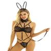 TiaoBug 3Pcs Women's Roleplay Bunny Playsuit Set Rabbit Outfits Cosplay Costume Sexy Lingerie Black One Size view 1
