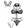 TiaoBug 3Pcs Women's Roleplay Bunny Playsuit Set Rabbit Outfits Cosplay Costume Sexy Lingerie Black One Size view 4
