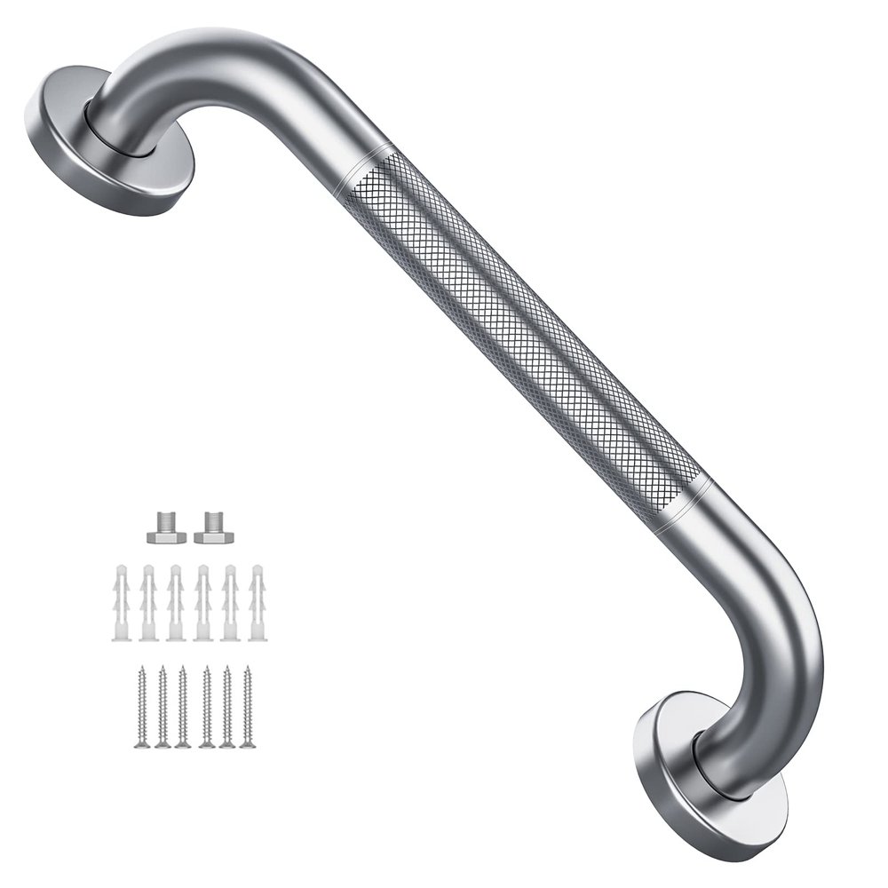 12 Inch Stainless Steel Shower Grab Bar - Munzong Balance Handrail Shower Assist - Bathroom, Bathtub Mounted Safety Hand Support Rail - Handicap, Elderly, Disabled, Injury, Bath Handle, Non Skid