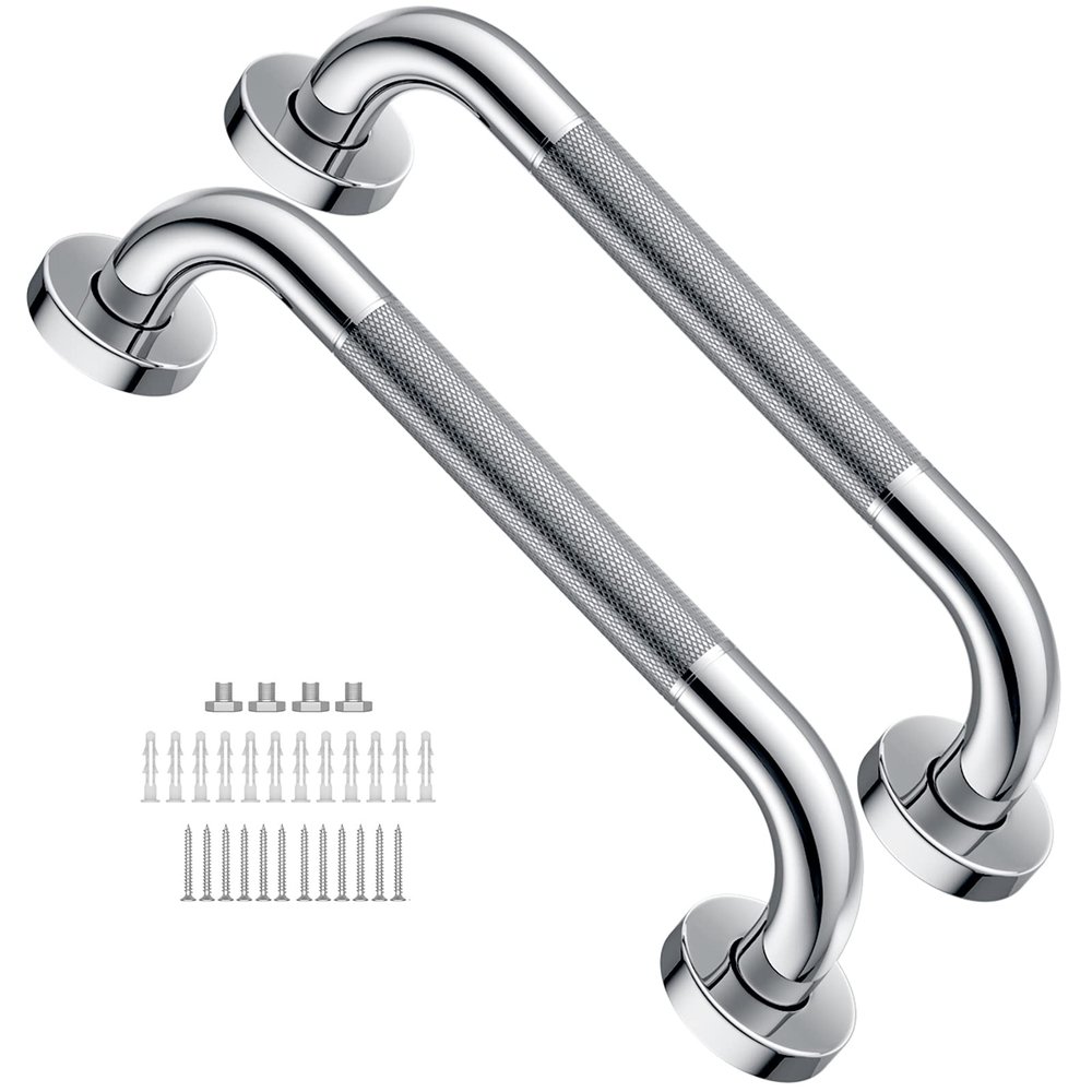 12 Inch Stainless Steel Shower Grab Bar 2 Pack, Munzong Balance Handrail Shower Assist - Bathroom, Bathtub Mounted Safety Hand Support Rail, Handicap, Elderly, Disabled, Injury, Bath Handle, Towel Bar