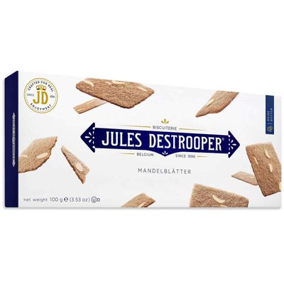 Jules Destrooper Almond Thins - 10 x 100g Boxes | Belgian Shortbread Biscuits with Almond Flakes (Import)