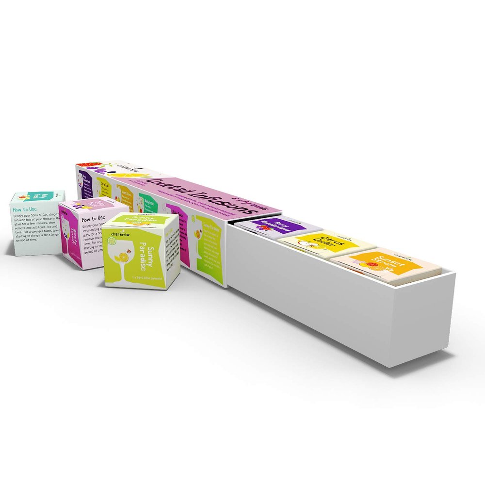 Charbrew Cocktail Botanical Tea Infusion Pyramids Unique Gift Set 6 Teabags Cocktail Mixer Blends