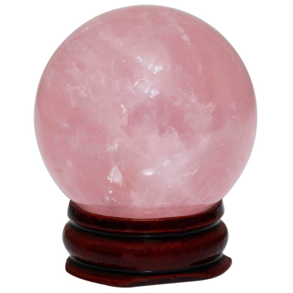 mookaitedecor Natural Rose Quartz Crystal Ball with Wooden Stand, Healing Crystal Stone Balls for Fengshui, Meditation, Reiki, Chakra Balance, Healing, Home & Office Decoration, 60-65mm