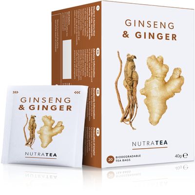 Nutra Tea Ginger & Ginseng Tea | Ginger Tea - 40 Individually Wrapped Bags - Herbal Infusion (2 Pack)