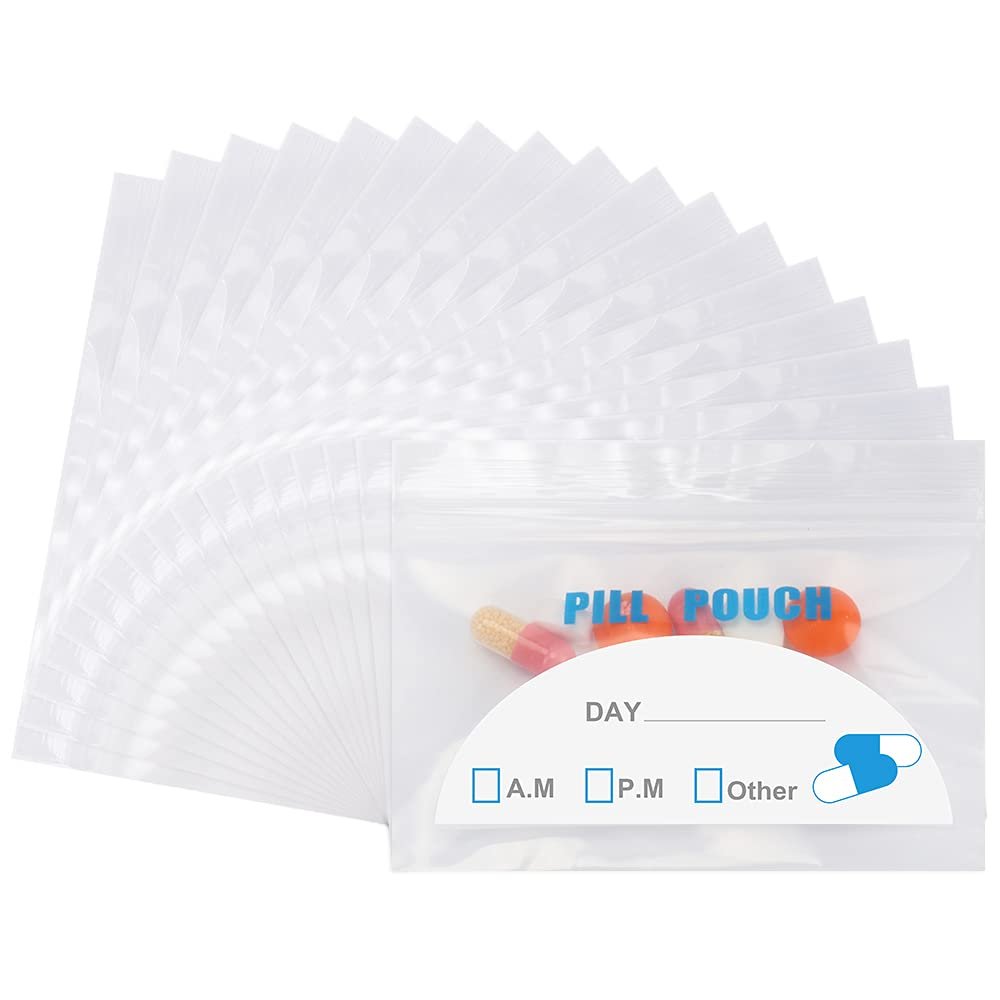 100Pack Pill Pouch Bags - (4" X 2.75") Longer and Wider Zipper Pills Bag can Put Cotton swabs and Band-aids Pill and Vitamin Storage Pouches (Blue - 6 mil)