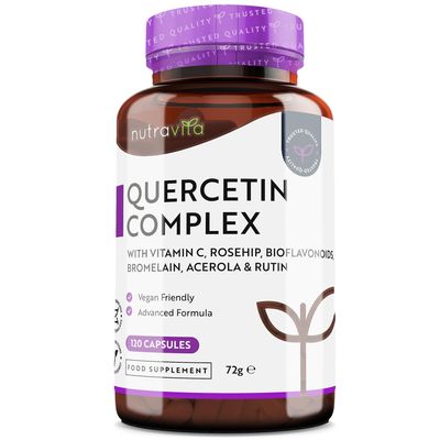 Nutravita Quercetin 500mg with Bromelain & Vitamin C - 120 Vegan Capsules for Immune Support - Blended with Rosehip, Bioflavonoids, Acerola and Rutin Made in The UK