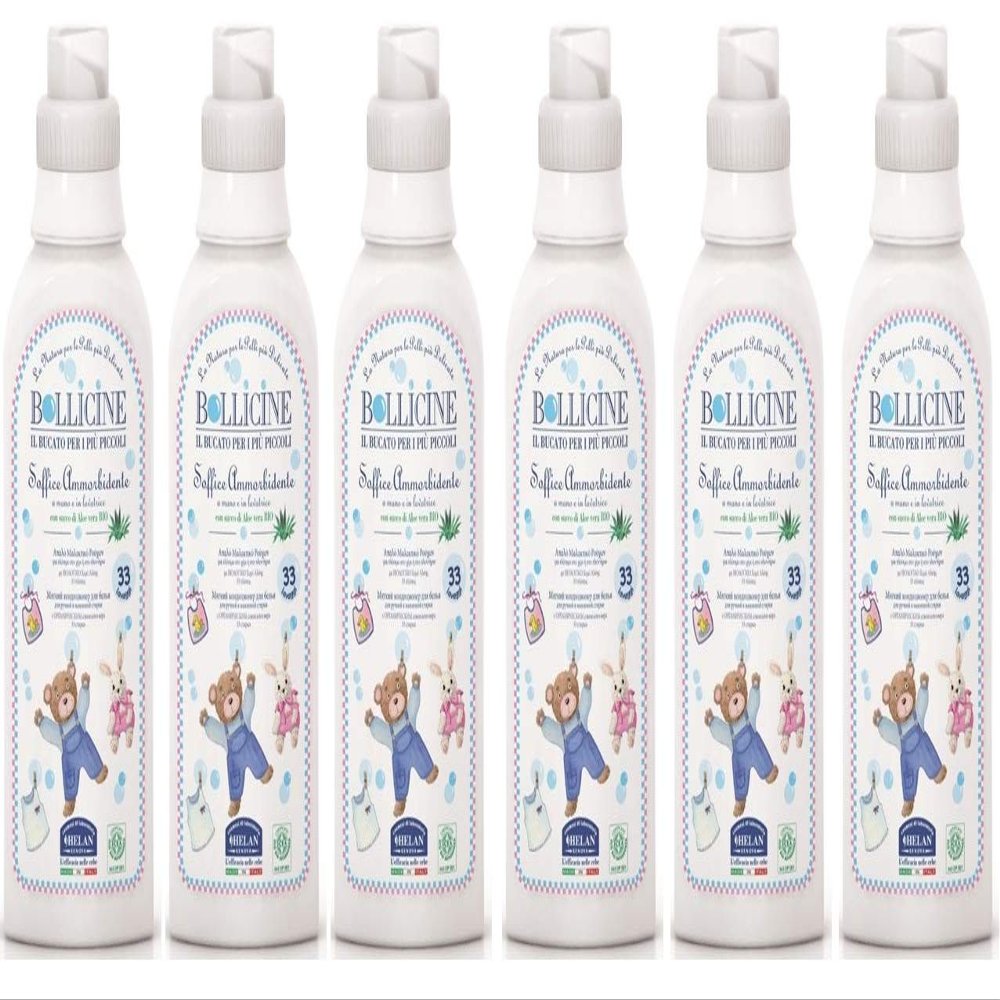 Bollicine Baby Fabric Softener Eco Organic Vegan Dermatology Tested for Sensitive Skin, Concentrated 33 Washes 500ml (Six Bottle Pack)