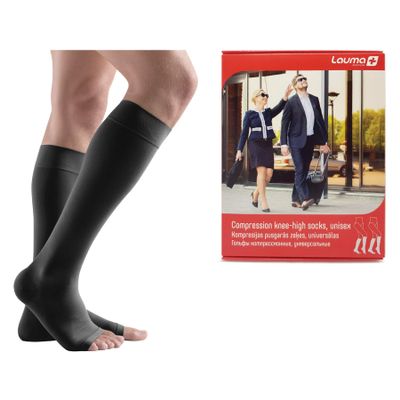 Lauma Medical, 23-32 mmHg Open-toe Medical Compression Knee-high Socks Class 2, Varicose Veins, Often Swelling in Legs, Pain in Calves and Feet (Short, XXL-Size, Black)