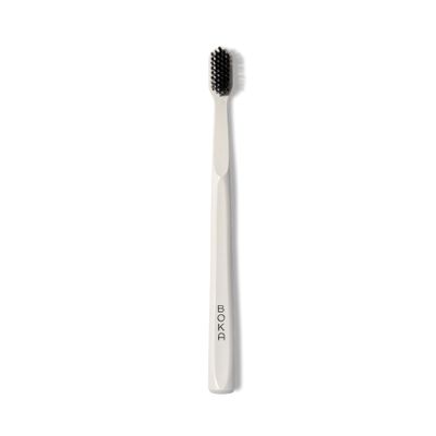 Boka Classic Denture Brushes with Activated-Charcoal, Extra Soft Dental Toothbrush with Bioplastic Handle and Cap, Dentist-Approved for Adults and Kids (Pack of 1, White)