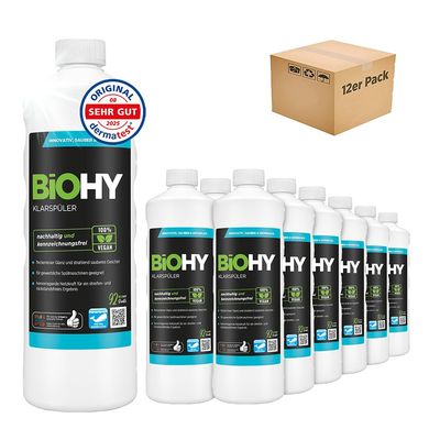 BiOHY Rinse Aid (12 x 1l Bottle) | Ecological high Concentrate | Suitable for All (Commercial) dishwashers, for Unbeatable Shine on Glasses | BIO-logically degradable (Klarspler)