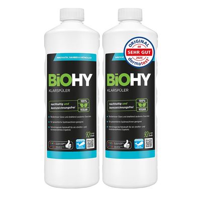 BiOHY Rinse Aid (2 x 1l Bottle) | Ecological high Concentrate | Suitable for All (Commercial) dishwashers, for Unbeatable Shine on Glasses | BIO-logically degradable (Klarspler)