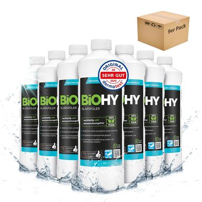 BiOHY Rinse Aid (9 x 1l Bottle) | Ecological high Concentrate | Suitable for All (Commercial) dishwashers, for Unbeatable Shine on Glasses | BIO-logically degradable (Klarspler)