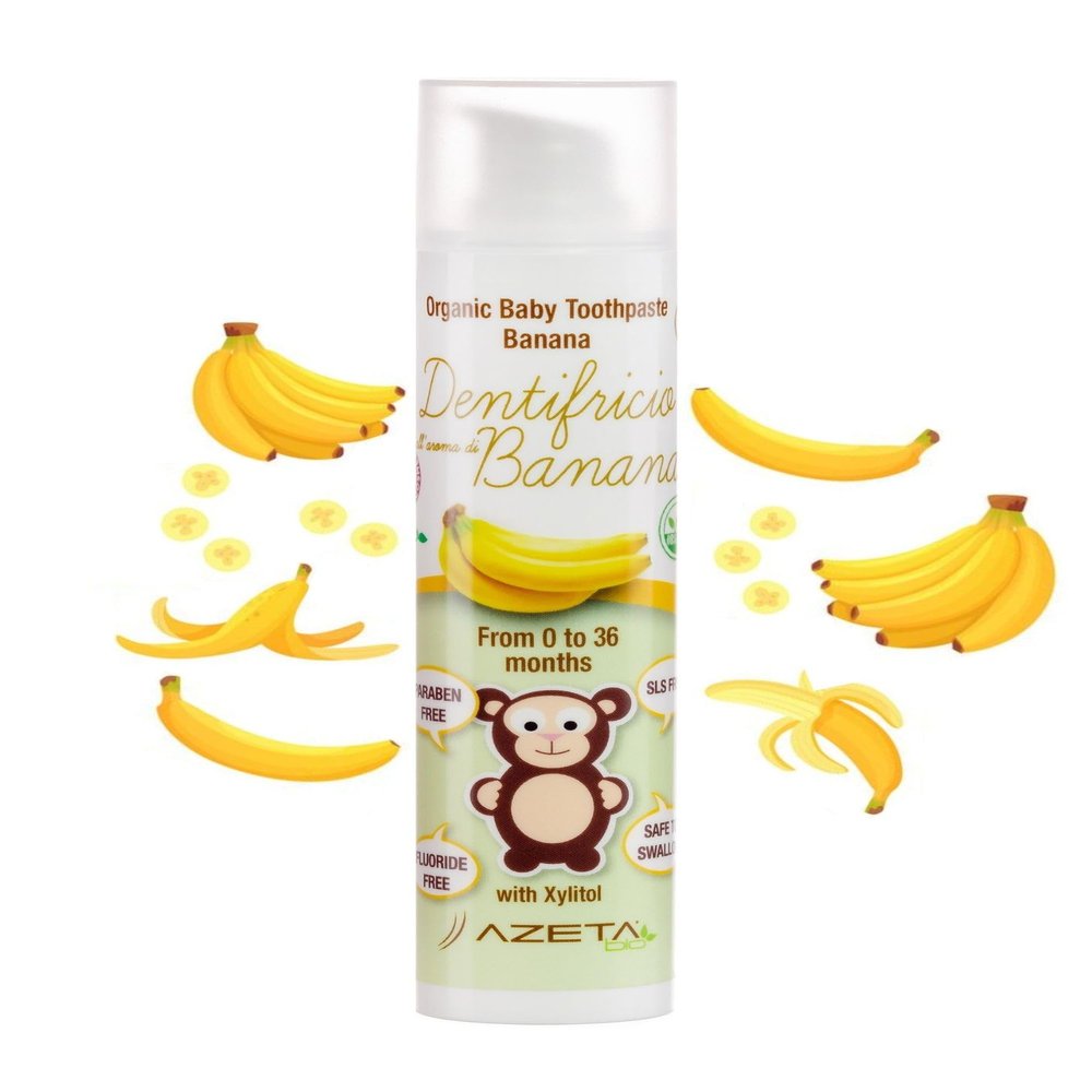 2 x Banana Flavoured Childrens Toothpaste Organic Vegan 0 to 36 Months, SLS and Paraben Free, Azeta Bio 50ml (Banana)