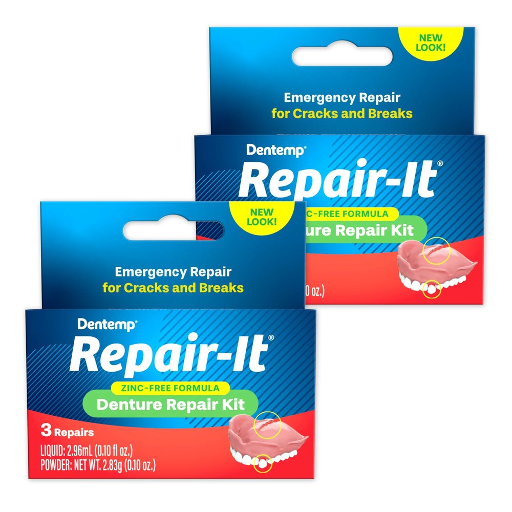 Dentemp Repair-It Advanced Formula Denture Repair Kit (Pack of 2) - Mend Cracks & Replace Loose Teeth