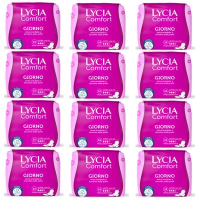 12 X LYCIA Absorbent Ultra Comfort Day with Wing PCS 14 New Dry Soft Filter