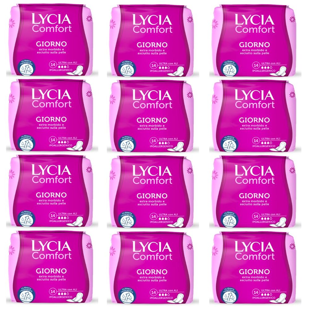 12 X LYCIA Absorbent Ultra Comfort Day with Wing PCS 14 New Dry Soft Filter