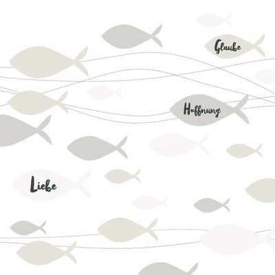 20 Napkins Fish with Love, Faith and Hope Cream as Table Decoration for Christening, Communion and Confirmation 33 x 33 cm