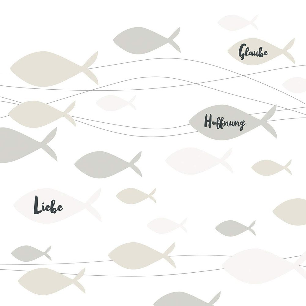 20 Napkins Fish with Love, Faith and Hope Cream as Table Decoration for Christening, Communion and Confirmation 33 x 33 cm