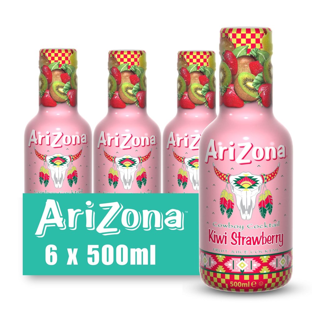 Arizona Kiwi Strawberry Juice, Pack of 6 x 500ml PET Bottles, Fruity Drink with Kiwi and Strawberry, No Artificial Colours or Preservatives