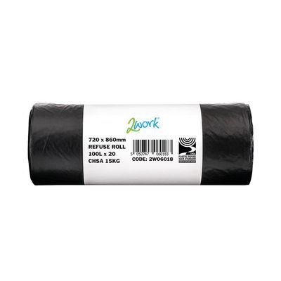 2WORK Refuse Sack ROLL Black PK10X20