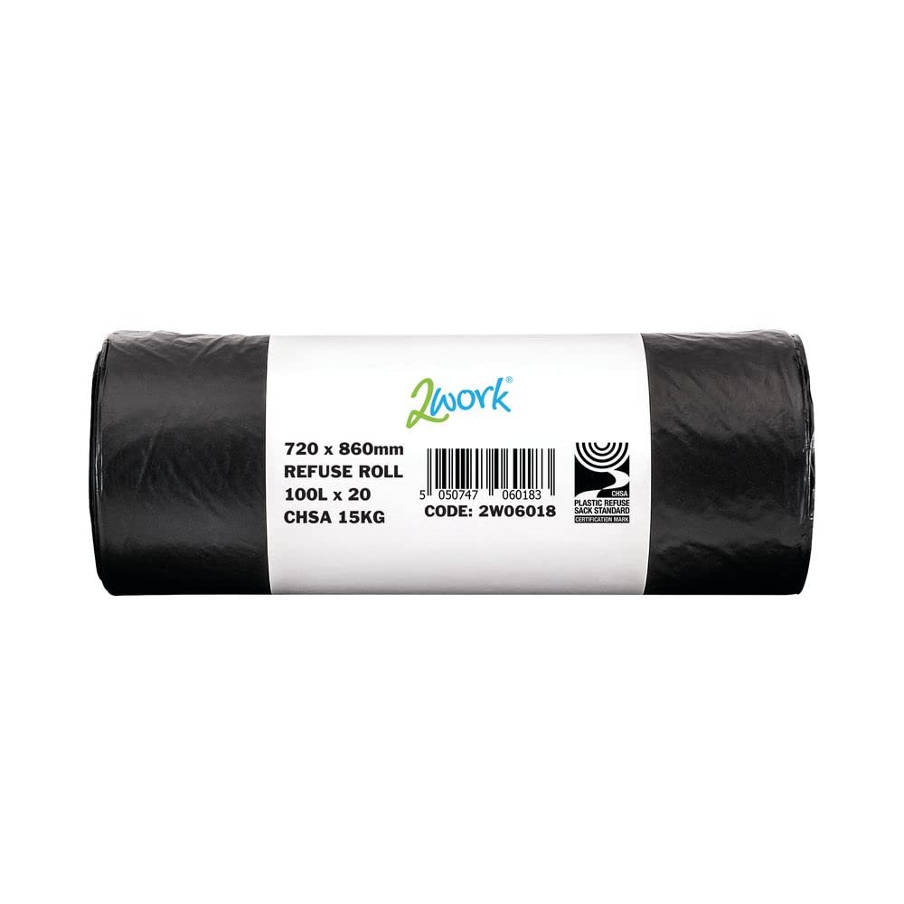 2WORK Refuse Sack ROLL Black PK10X20