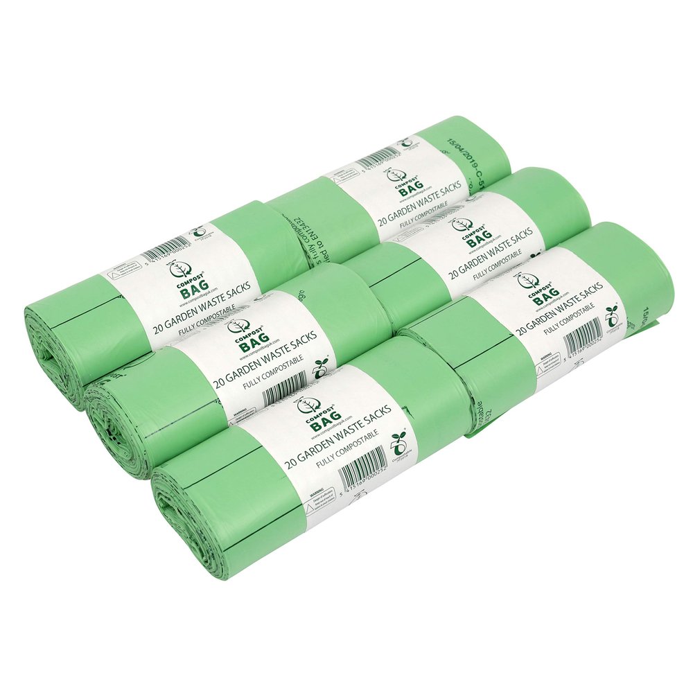 120 bags Compostable Garden Waste Sacks - Compost Bag Liners - EN 13432 - Bin Bags with Composting Guide