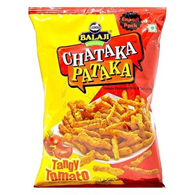 Balaji Chataka Pataka - Tangy Tomato - (Tomato Flavoured Rice and Corn Sticks) - 65g - (Pack of 3)