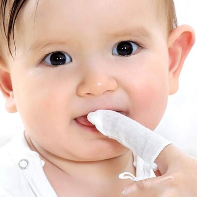 SUPVOX Baby Oral Gauze Finger Toothbrush 6-Pack Sterilized Teeth Cleaning Tool with Adjustable Drawstring Soft Infant Finger Brush for Toddler Dental Care