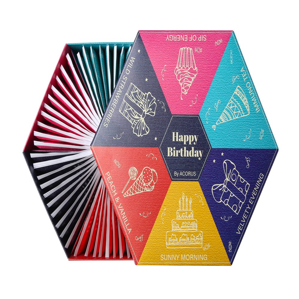 ACORUS | Birthday Gift Tea Set | Natural Fruit and Herbal Tea Gift Set of 6 Flavoured Teas in the Beautiful Tea Box | Thoughtful Birthday Present | Selection Box | 60 Bags | Herbal and Fruit