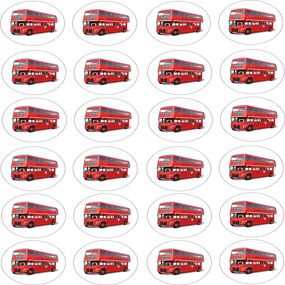 24 edible London Bus party decorations Style Cupcake Cake Toppers Wafer Rice Paper precut