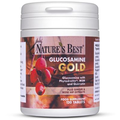 Glucosamine Gold | High Strength 1400mg 100% Plant-Based | 120 Tablets | All-in-one Formula with Phytodroitin, Chondroitin, Ginger, rosehips and quercetin | Taste Free Tablets | Made in the UK