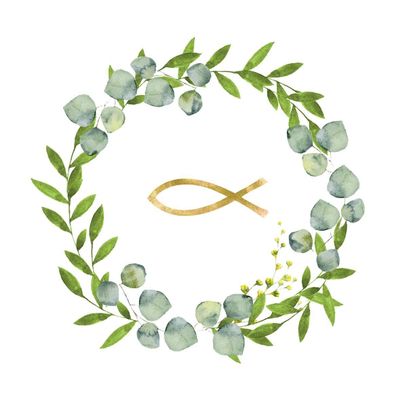 20 Napkins Golden Fish in Wreath for Christening, Communion and Confirmation 33 x 33 cm