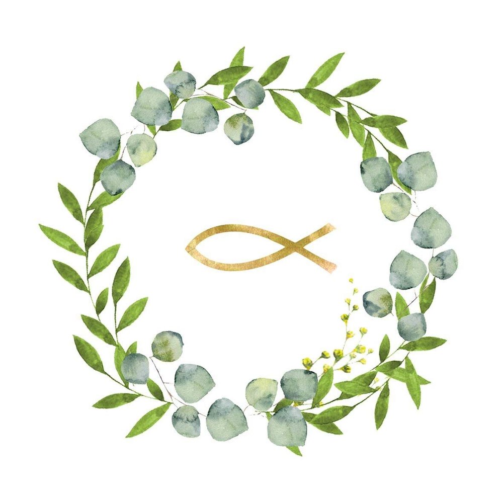 20 Napkins Golden Fish in Wreath for Christening, Communion and Confirmation 33 x 33 cm