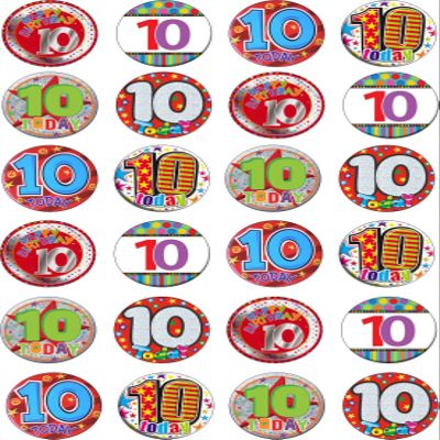 24 10th Birthday Cupcake Cake Toppers Wafer Rice Card precut