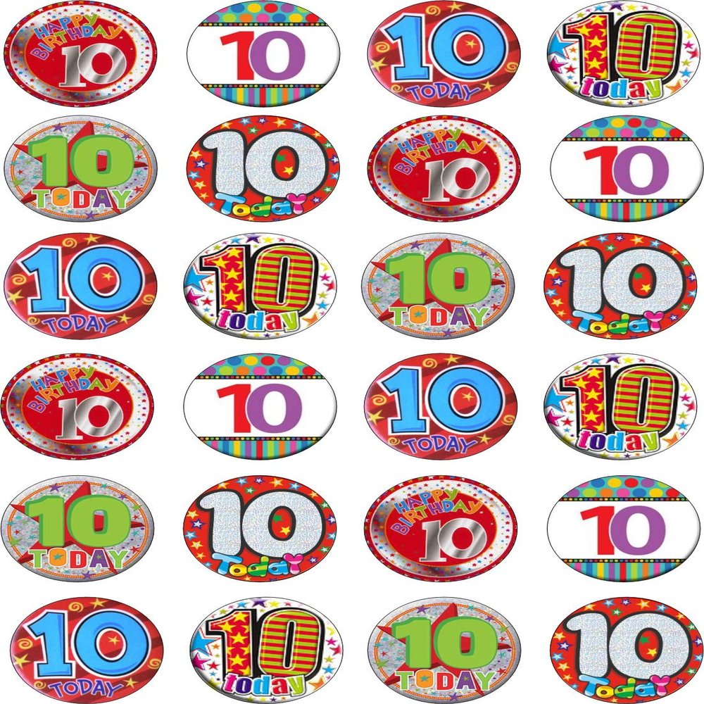 24 10th Birthday Cupcake Cake Toppers Wafer Rice Card precut