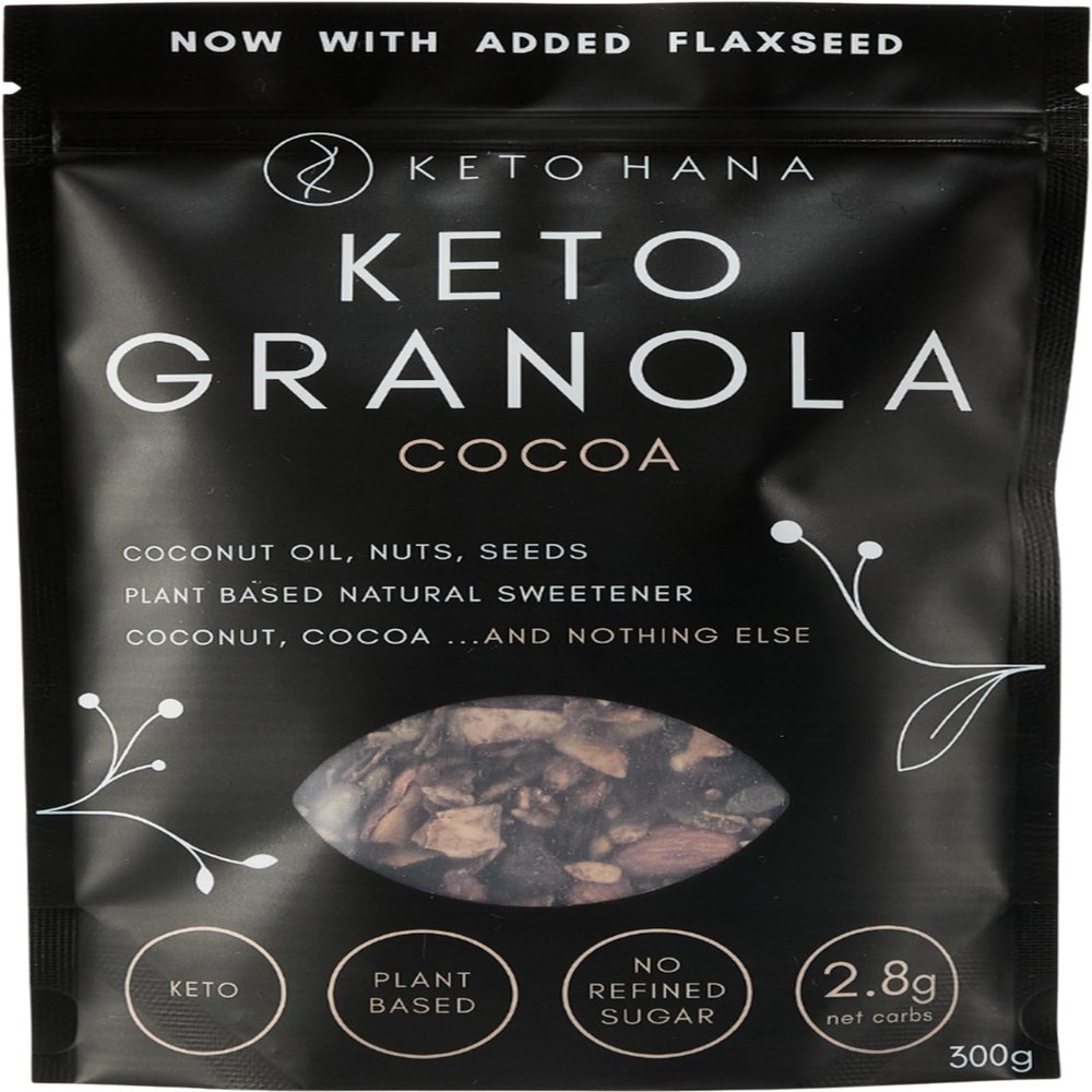 Keto Hana Cocoa Keto Granola Keto Diet Vegan Grain Free Dairy Free Plant Based No Refined Sugars Gluten Free 2.2g Net Carbs Breakfast Cereal - 300gr/0.6lbs
