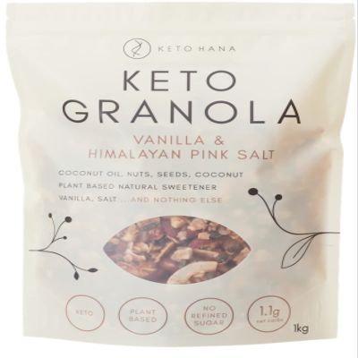 Keto Hana Vanilla & Pink Himalyan Salt Keto Granola Keto Diet Vegan Grain Free Dairy Free Plant Based No Refined Sugars Gluten Free 1.1g Net Carbs Breakfast Cereal - Bulk, Family Pack 1kg/2.2lbs