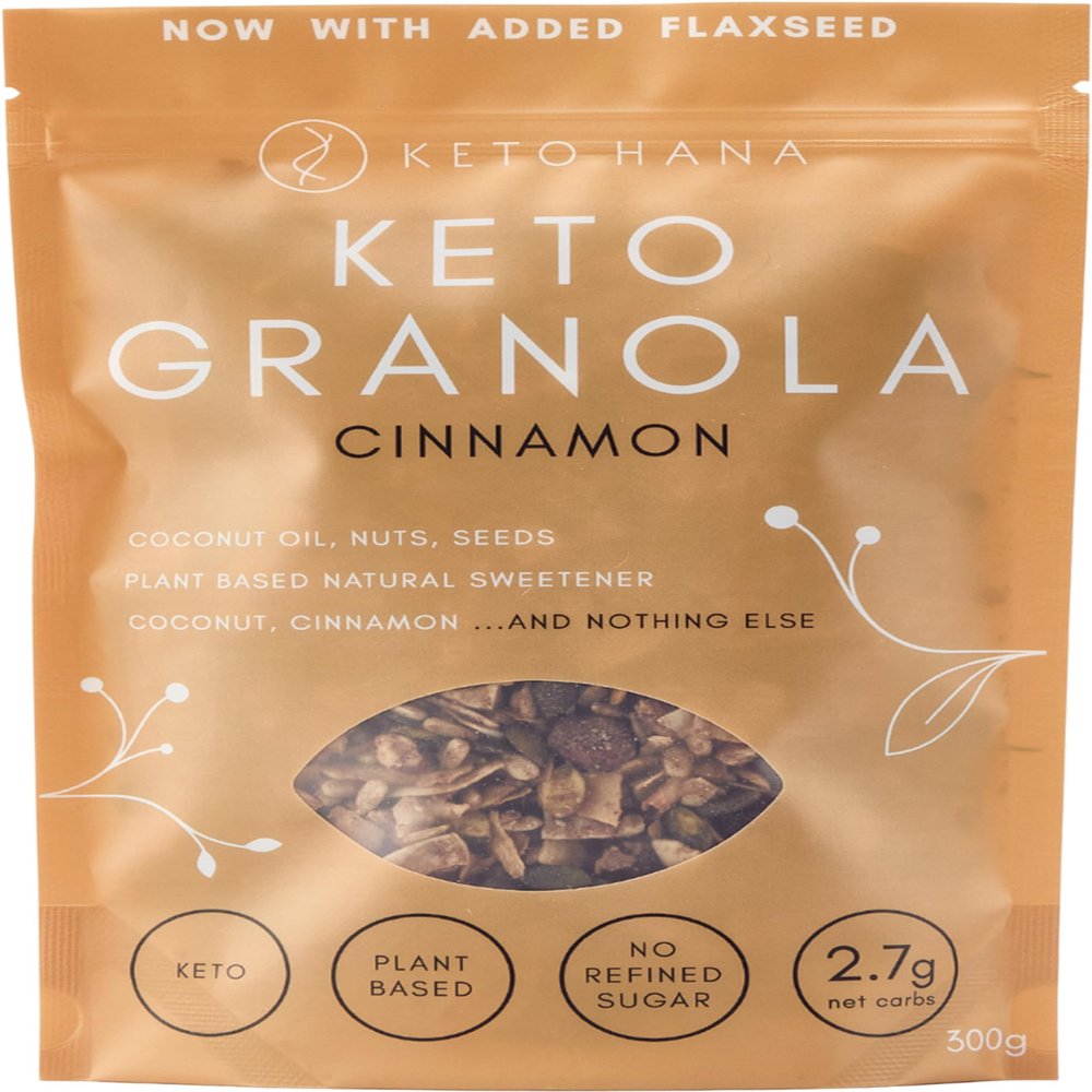 Keto Hana Cinnamon Keto Granola Keto Diet Vegan Grain Free Dairy Free Plant Based No Refined Sugars Gluten Free 1.2g Net Carbs Breakfast Cereal - 300gr/0.6lbs