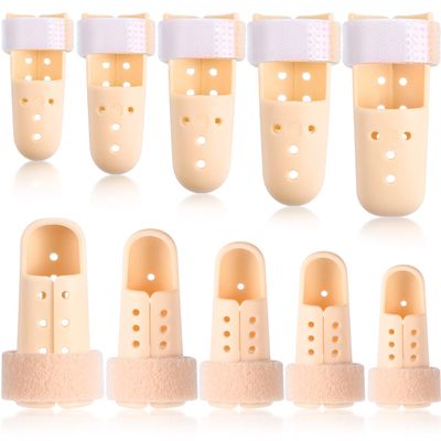 10 Pieces Finger Splint Mallet Finger Support Finger Splint Brace Plastic Finger Support Protector for Adjustable Finger Immobilizer for Basketball Finger Joint Protection, 5 Sizes